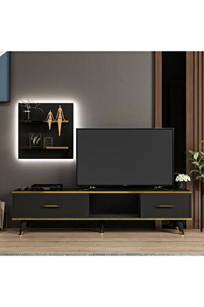 TV Ünitesi Avon Antrasit Gold Ledli 180 cm