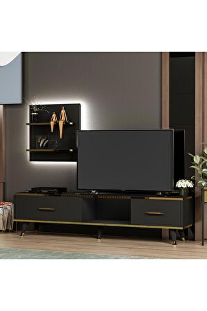 TV Ünitesi Avon Antrasit Gold Ledli 180 cm