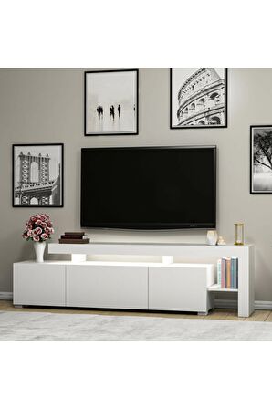 TV Sehpası Buğra Beyaz LED Işıklı