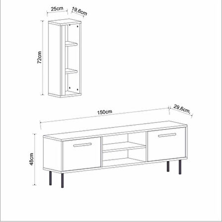 TV Ünitesi Cunda Ceviz LED Işıklı 150 cm