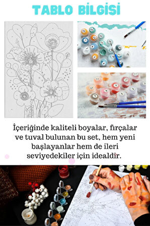 Sayılarla Boyama Çerçeveli Hobi Seti Numaralı Tuval SANATSAL Fırça Boya Dahil Kasnaklı 40X50 Cm