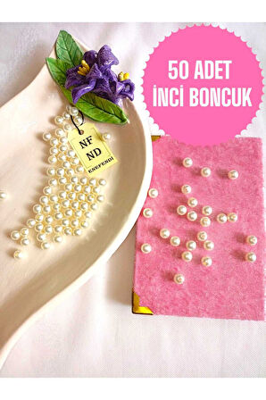 50 ADET KREM İNCİ BONCUK HEDİYE DELİKLİ KOLYE BİLEKLİK TAKI APARATI SERT PLASTİK 8 mm