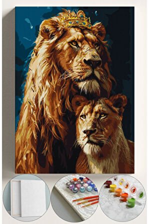 Sayılarla Boyama Seti Numaralı Tuval Fırça Boya 40x50 Cm - ASLAN KRAL