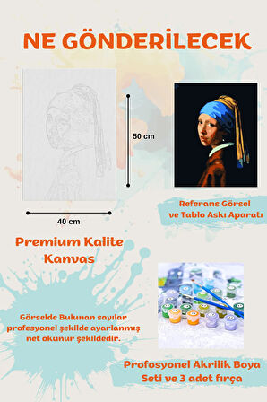Sayılarla Boyama Seti İnci Küpeli Kız Tablo 40x50cm