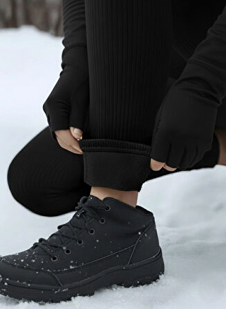 Kışlık Süper Şardonlu Pofuduk Kadın Tayt Siyah