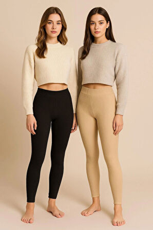 Kışlık Süper Şardonlu Pofuduk Kadın Tayt Ten