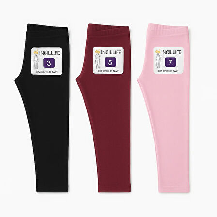 3'lü Set Çocuk Tayt Kışlık Şardonlu – Sıcak ve Konforlu - Siyah - Pembe - Bordo