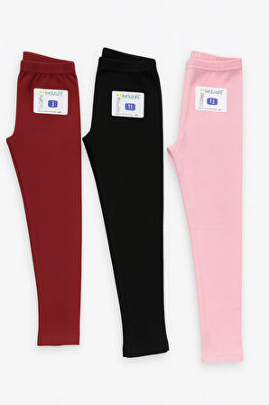 3'lü Set Çocuk Tayt Kışlık Şardonlu – Sıcak ve Konforlu - Siyah - Pembe - Bordo