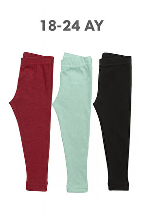 3'lü Set Şardonlu Kışlık Bebek Tayt (Siyah - Çağla Yeşili - Bordo)