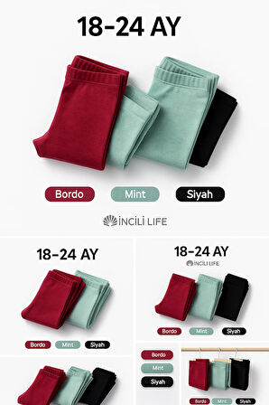 3'lü Set Şardonlu Kışlık Bebek Tayt (Siyah - Çağla Yeşili - Bordo)