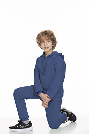 Reglan Kol Kapüşonlu İçi Polarlı Unisex Çocuk Takım İndigo