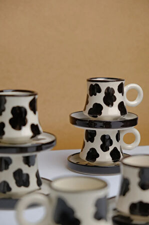 6’lı Takım El Yapımı İnekli kazan Seramik Kahve Fincanı, Kahve Fincanı