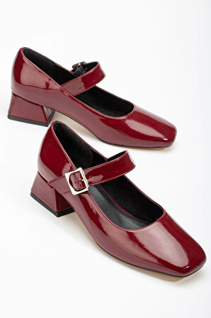 Bordo Rugan Günlük 4 Cm Topuklu Bayan Ayakkabı