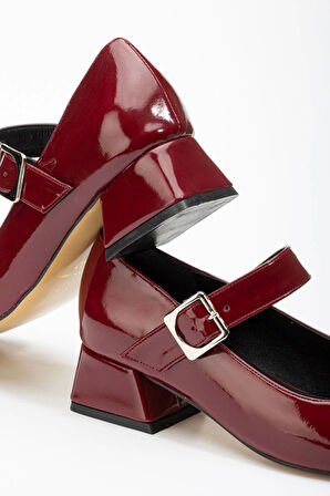 Bordo Rugan Günlük 4 Cm Topuklu Bayan Ayakkabı