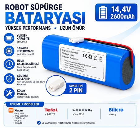 Tefal RG9177 X-Plorer Serie 140 Uyumlu Robot Süpürge Pili 14,4V 2600mAh