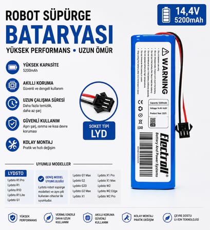 Wiami Fx 11 Plus Uyumlu Robot Süpürge Bataryası 14.4V 5200mAh Li-ion 