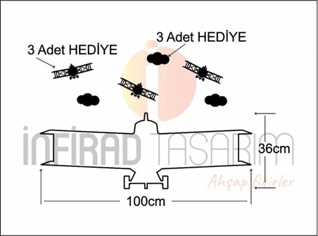 Çocuk Odası Dekoratif Ahşap Tasarım Duvar Saati  - Uçak Duvar Saati