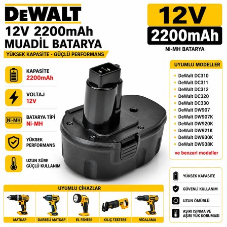 DEWALT DC745KA, DC840KA, DC841KA, DC845KA ile Uyumlu Muadil Matkap Bataryası
