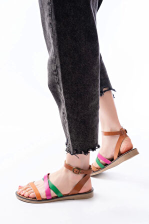 205-209 Multi Hakiki Deri Tokalı Parmak Arası Kadın Sandalet