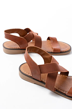 205-04 Taba Tek Bantlı Lastikli Hakiki Deri Ortopedik Taban Kadın Sandalet