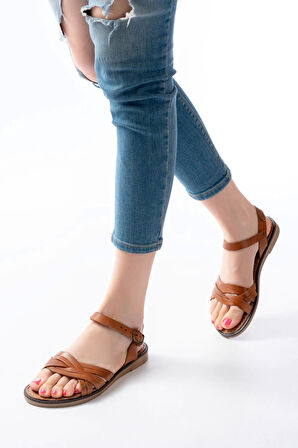 205-037 Taba Hakiki Deri Ortopedik Taban Kadın Sandalet