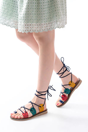 205-01 Multi Bilekten Bağlamalı Ortopedik Hakiki Deri Kadın Sandalet