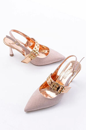 Rose Simli Günlük Arkası Açık Baret Tokalı Topuklu Kadın Ayakkabı