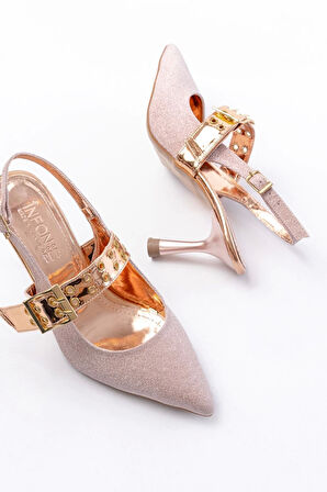 Rose Simli Günlük Arkası Açık Baret Tokalı Topuklu Kadın Ayakkabı