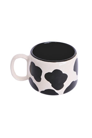 İnek Desenli Tabaklı Double Seramik El Yapımı Kupa, Seramik Kupa, Handmade, Kahve Kupası