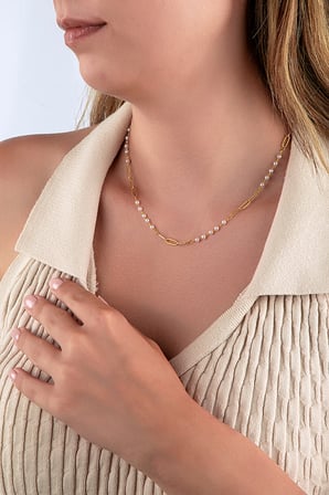 Minimal İncili Ataş Zincirli İnce Gold Kolye