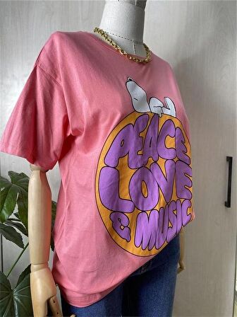 Snoopy Baskılı Pembe Tshirt