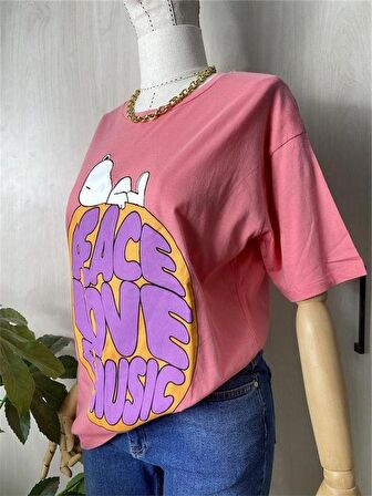 Snoopy Baskılı Pembe Tshirt