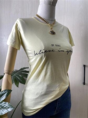 IF You Baskılı Açık Sarı Tshirt