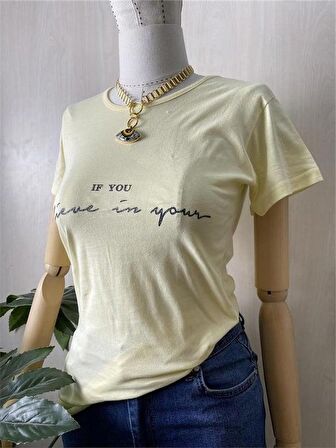 IF You Baskılı Açık Sarı Tshirt