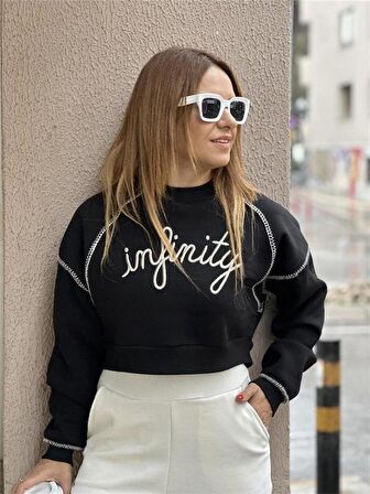 Infinity Baskılı Crop Sweatshirt