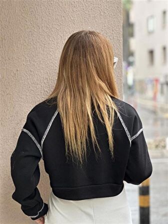 Infinity Baskılı Crop Sweatshirt