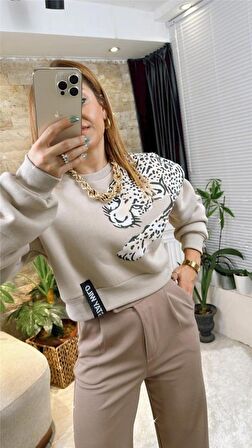 Kaplan Baskılı Crop Sweatshirt