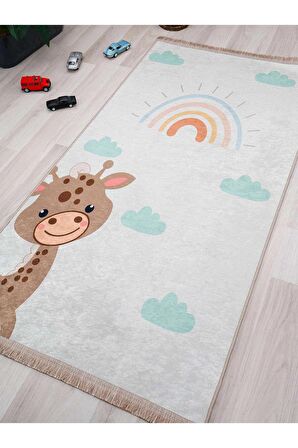 Sevimli Zürefa Halısı Yıkanabilir Kaymaz Taban Çocuk Odası