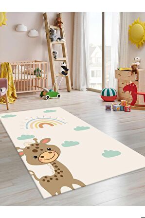 Sevimli Zürefa Halısı Yıkanabilir Kaymaz Taban Çocuk Odası