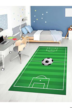 Futbol Saha Desenli Halısı Yıkanabilir Kaymaz Taban Çocuk Odası