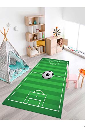 Futbol Saha Desenli Halısı Yıkanabilir Kaymaz Taban Çocuk Odası