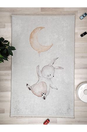 Tavşan Desenli Halı Yıkanabilir Kaymaz Taban Çocuk Odası