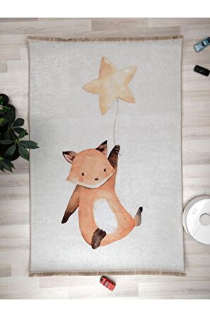 Tilki Desenli Halı Yıkanabilir Kaymaz Taban Bebek Odası