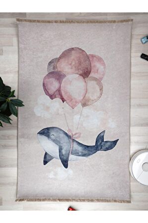Balina Desenli Halı Yıkanabilir Kaymaz Taban Bebek Odası