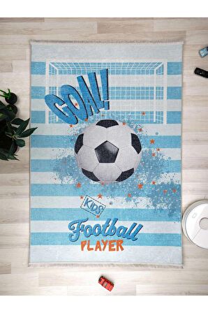 Futbol Saha Desenli Yeşil  Halı Yıkanabilir Kaymaz Taban Çocuk Odası