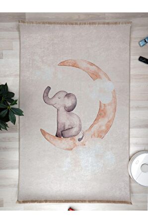 Fil Desenli Halı Yıkanabilir Kaymaz Taban Bebek Odası
