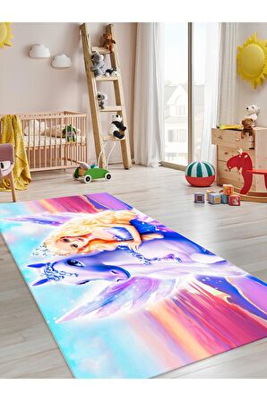 Prenses Kız Çocuk Halısı Yıkanabilir Kaymaz Taban Çocuk Odası