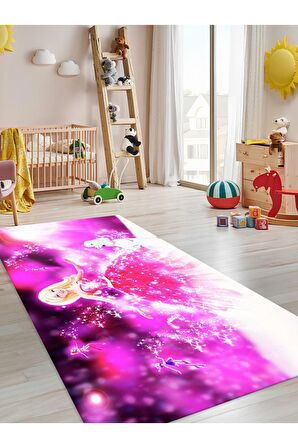 Prenses Kız Çocuk Halısı Yıkanabilir Kaymaz Taban Çocuk Odası