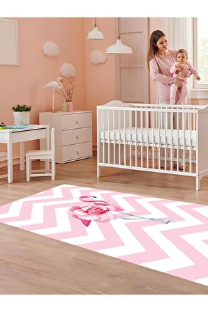 Flamingo Çiçek Halısı Yıkanabilir Kaymaz Taban Çocuk Odası