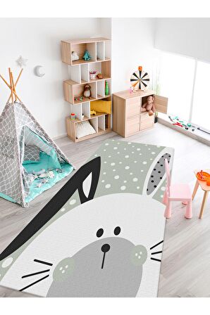 Tavşan Desenli Halı Yıkanabilir Kaymaz Taban Bebek ve Çocuk Odası